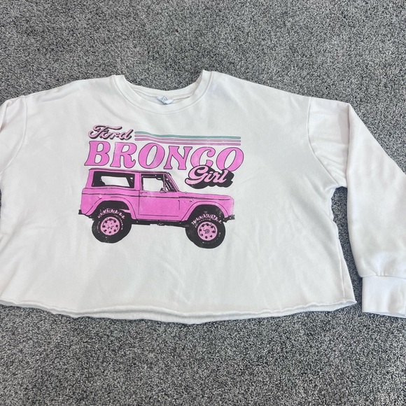 Ford Bronco Cream Pink Crewneck Cropped Sweatshirt FS Womens Size Medium - Picture 1 of 11